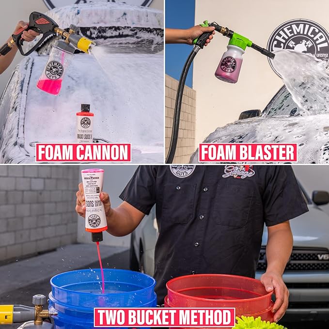 Chemical Guys CWS_101_64M Car Wash Starter Bundle - Maxi-Suds II Foaming Car Wash Soap, 64 oz (Half Gallon), Cherry Scent + Green Chenille Wash Mitt (2 Items) Works on Cars, Trucks, SUVs, RVs & More