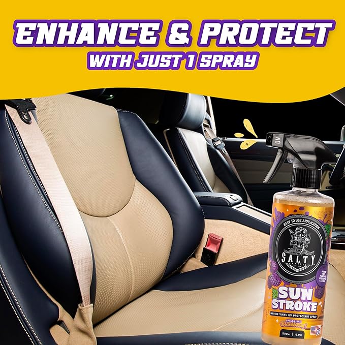 Salty Captain Sun Stroke Marine Vinyl Protectant Spray - (BlackBerry Scent) Boat, Car & Jetski Vinyl UV Protection Spray | Sun Guard, Saltwater & Moisture Protector for Vinyl Boat Seats & Jet Skis