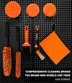 YeewayVeh 8PCS Ultimate Wheel and Tire Brush Kit | 2-Size 360° Bendable Wheel Brushes, Boar Hair Detailing Brush, Tire Shine Applicators & Microfiber Towel, Car Wheel Detailing Cleaning Supplies Kit