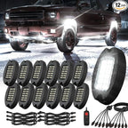 12 Pods Alloy Pure White LED Rock Lights for Trucks Offroad Pickup Boat Fender ATV UTV SUV, Aluminum IP68 Waterproof Shockproof 6500K Super Bright Metal White Underglow Kit with Switch Wiring Harness