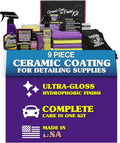 Wizards Ceramic Coat for Paint Kit - 9 Piece Ceramic Coating for Detailing Supplies - Provides High Gloss, Luster, Shine and Protection for Vehicles - Versatile Car Scratch Remover for Auto Detailing