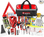 Kitgo Car Emergency Kit,Premium Roadside Assistance Essentials with Jumper Cables, Flashlight, Shovel, Screwdriver Set - Ideal Auto Road Safety Kit, Survival, Truck, RV and More Gift for Father (Red)