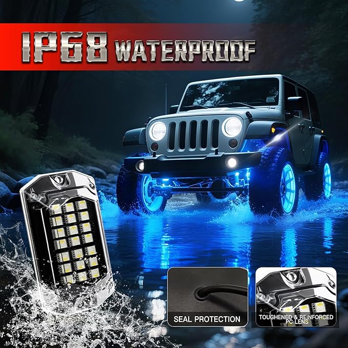16 Pods Full Angle RGBW LED Rock Lights for Truck Jeeps RV Pickup Offroad UTV SUV Van, RGB and White Waterproof Multicolor Neon Underglow Kit with APP/RF Remote Vehicle Underbody Light Underneath 12V
