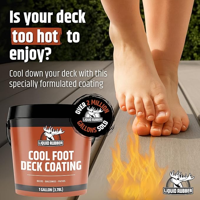 Liquid Rubber Cool Foot Deck Coating - Solar Protection Paint, Reduces Surface Temperatures by Up to 35%, Multi-Surface Cooling Decking Sealant, Waterproof, Durable Membrane, Pale Brown, 1 Gallon