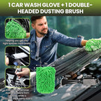 2 Pack Car Drying Towels – 1200GSM Ultra Absorbent Microfiber, 35"x24" & 16"x16", Lint-Free & Streak with Car Wash Mitt & Dual-Head Duster Brush for Auto Detailing, Car, SUV, Truck (Gray-Green)