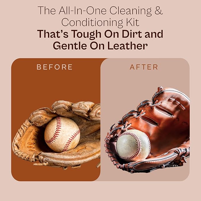 SARNA BASEBALL Glove Maintenance Kit, 5-Piece – Clean, Soften, & Break in Gloves Faster – Baseball Glove Cleaner, Conditioner, Brushes & Microfiber Cloth – Trusted Leather Cleaner and Conditioner Kit
