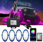 RGB LED Rock Lights, Neon Underglow Kit for Car with App/Remote Control and Voice-Activated Music Mode, 4 Pods Waterproof Car Light Rock Lights for Trucks ATV SUV RZR UTV Boat Motorcycle (Blue)