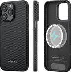 pitaka Case for iPhone 16 Pro Max, 6.9" - MagSafe Compatible, Shockproof, 600D Aramid Fiber & TPU Combined [Military Grade Protective Case - Black/Grey (Twill)]