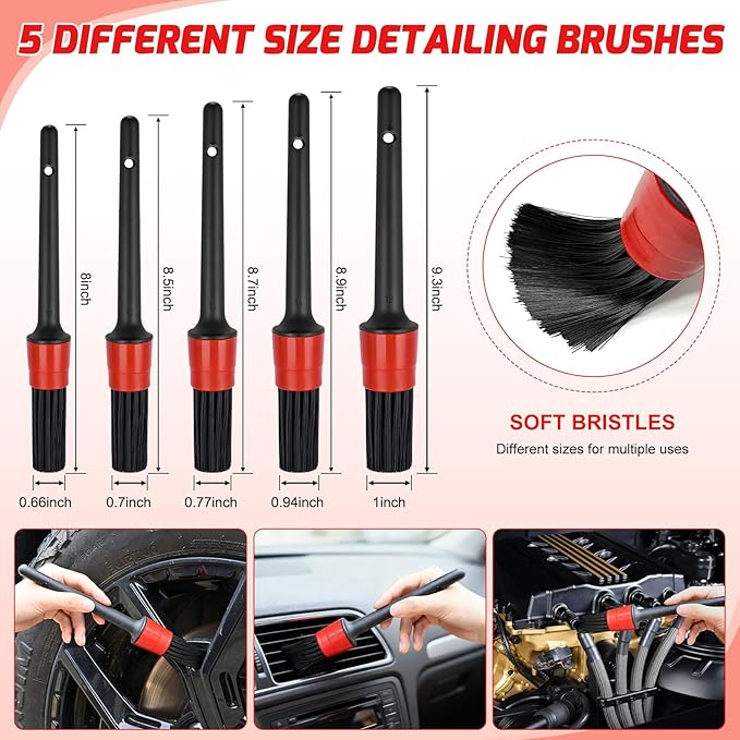 Nilight 27PCS Car Detailing Kit Auto Cleaning Tools Wash Set with Storage Carry Bag Home Use for Interior Exterior Deep Clean Polish Car Care Windshield Dashboard Seat Air Vents Wheels Tires, Red