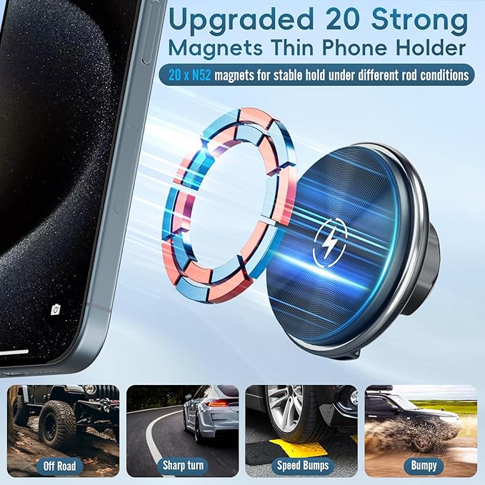 Car Vent Wireless Charger Magnetic Phone Mount Compatible with 2021-2026 Ford F-150, 2023-2026 Super Duty F250/F350/F450, Metal Phone Holder Cradles Bracket Stand for All Smartphones (No Socket Arm)