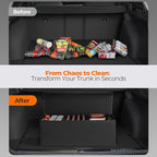 Fyzeoty Car Organizers and Storage - Trunk Organizer for Suv Car,Car Trunk Leather Storage Box,Extra Large,Magnetic Lid,Collapsible and Adjustable Trapezoidal-Black