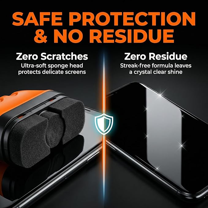 Car Screen Cleaner with Built-in Sponge | Effortlessly Removes Fingerprints, Dust and Make-up Stains | Anti Static Formula Safely Works on TV, Laptop, Computer Monitor, Phone, Dashboard & Console