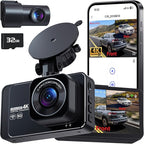 PGYIOO！Dash Cam, 4K Dash Cam Front and 2.5K Rear, Dash Camera for Cars with APP, 3" IPS Display Car Camera, 175°+160°Wide Angle, Night Vision, 24H Parking Mode, Loop Recording, 32GB Card