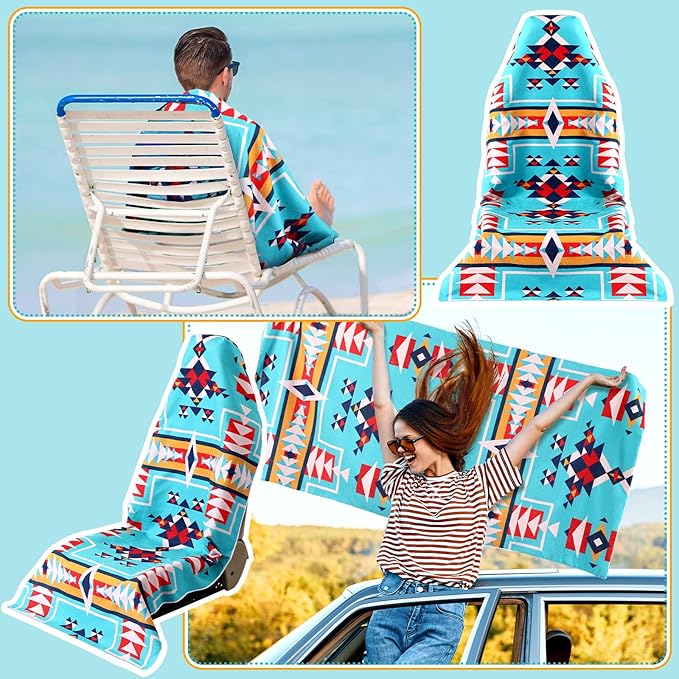 Hahafelt 2 Pack Car Seat Towel Covers Athletic Running Towel Performance Microfiber Post Workout Sweat Washable Cover Non Slip for Seat Outdoor Sport (Navajo Tribal)