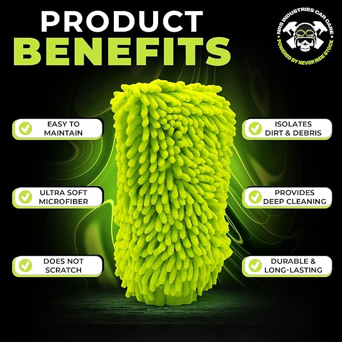 Never Ride Stock 4 Pack Microfiber Car Wash Mitt – Scratch-Free Chenille, Extra Thick & Ultra Absorbent – Safe for Black & Dark Paint – Lint-Free, Reusable Auto Cleaning Glove