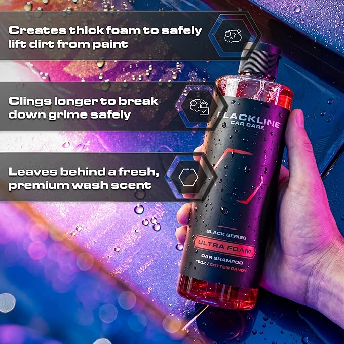 Blackline Automotive Extreme Foaming Car Shampoo - Extreme Ultra Foam Perfect for Ceramic Coatings - Compatible with Foam Cannon for Pressure Washer (16 Fl Oz, Cotton Candy)