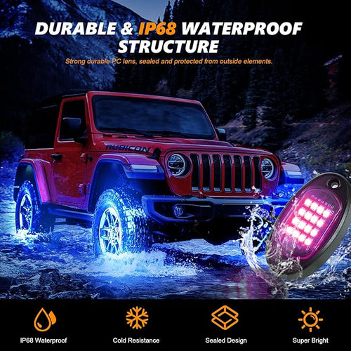 10 Pods RGB LED Rock Lights for Truck ATV UTV Golf Cart Offroad RZR Pickup SUV, Waterproof Multicolor Underglow Kit for Cars with APP Music Mode, Vehicle Underbody Light Underneath Accent 12V
