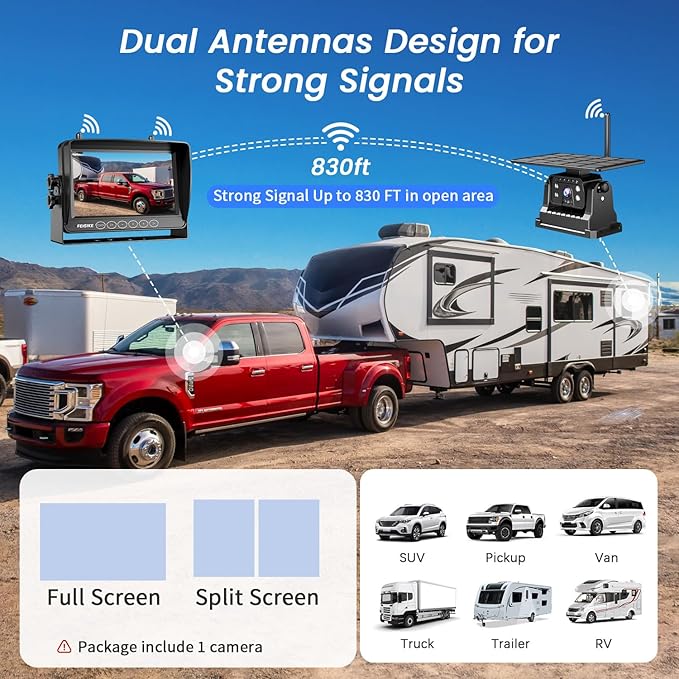 Magnetic Solar Wireless Backup Camera for RV Truck Trailer – 7" 1080P Monitor, 1-Min Install, No Delay, 150° Rearview Camera, IR Night Vision, Auto-Sleep, Rechargeable Battery Reverse Camera