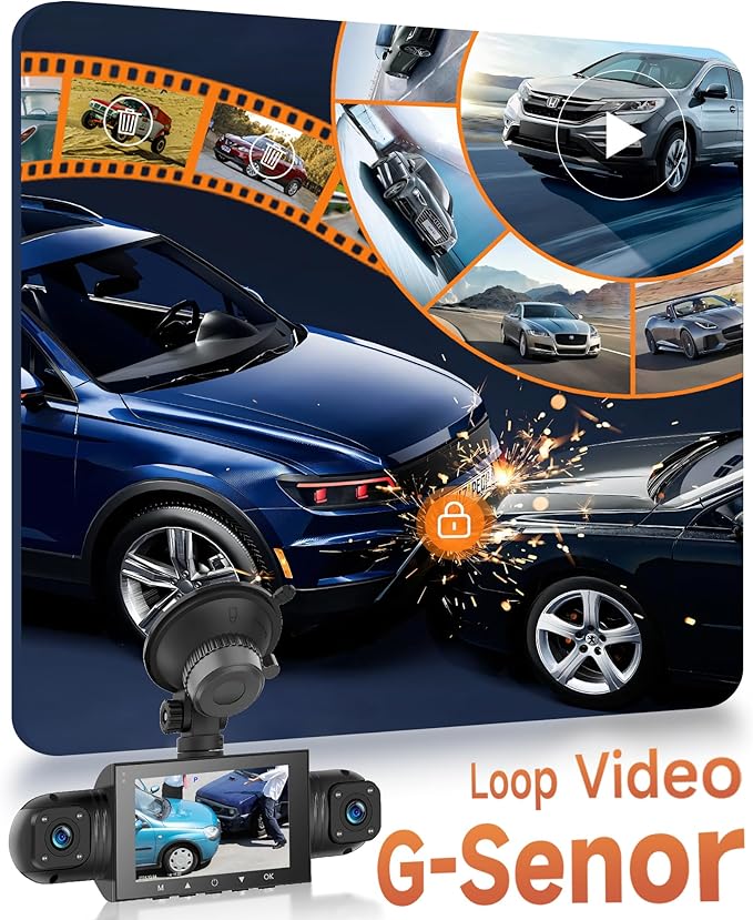 360 Degree View 4 Channel Dash Cam Front and Rear Inside Left Right, Dash Camera for Cars, Built-in Night Vision, 24/7 Recording Parking Mode Monitor