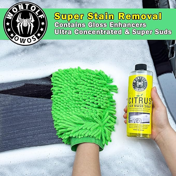 Wontolf Car Wash Kit, Car Cleaning Kit with Long Handle Car Wash Brush, Car Wash Soap, Interior Cleaner, Wheel Cleaner, Window Squeegee, Car Interior Detailing Kit for Cars Trucks RVs SUVs