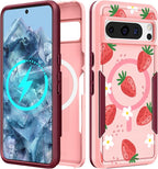 for Google Pixel 8 Pro Case - Compatible with MagSafe Women Girls Cute Magnetic Protective Cover Girly Kawaii Strawberry Heavy Duty Shockproof Design for Google Pixel 8 Pro Phone Cases