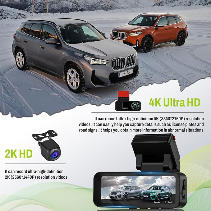 4K+2K Mirror Dash Cam 3.16 Inch Front & Rear HD Backup Camera Detection ADAS＆BSD＆LCA with Color Night Vision, IPS Touch Screen, Reserve Assist, Loop Recording, G-Sensor, Wide Angle Fit for All Cars