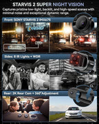 IIWEY 4 Channel Dash Cam 360° View, STARVIS 2 Front 2.7K Rear 2K Inside 1080P x2, 8IR LEDs Night Vision 3.0, PlateTag AI for Plate Clarity, 5GHz WiFi GPS, Voice Control, 24/7 Parking Mode, 128GB Card