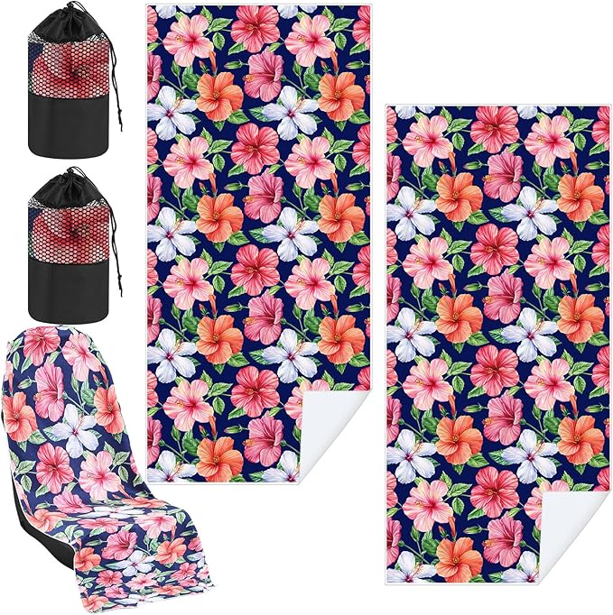 Hahafelt 1 Pack Car Seat Towel Covers with Storage Bag, 63 x 32 Inch Universal Non Slip Waterproof Sweat Protector for Car Truck, Gym Swimming Running, Machine Washable (Summer Flower Hibiscus)