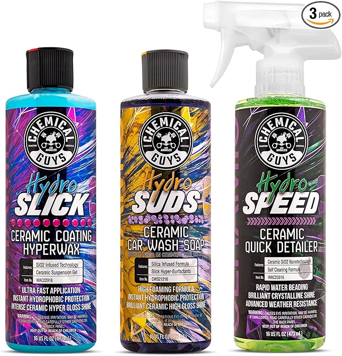 Chemical Guys Hydro Ceramic Coating Wash, Wax & Quick Detailer Bundle (3-16 oz Bottles)