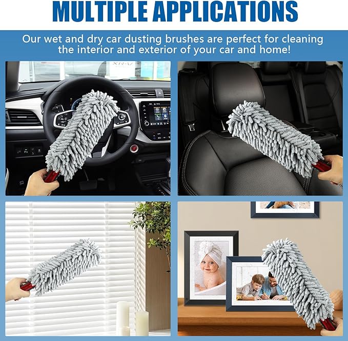 Wuyaoyao Car Duster Interior & Exterior, 13.78" Soft Microfiber Auto Duster Brush, Lint & Scratch Free Car Detailing Cleaning Brush, Multipurpose Dusting Tool for Office Home Furniture (Light Gray)