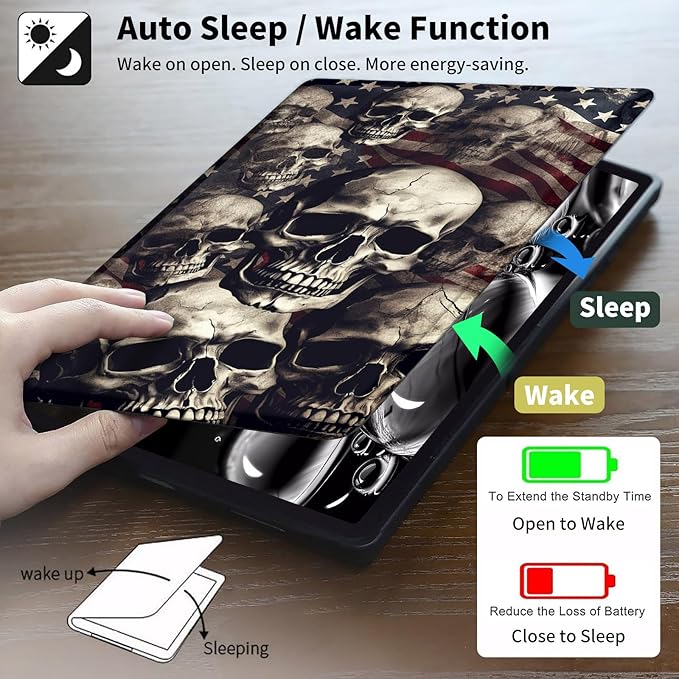 Case for Kindle Scribe,360 Degree Rotating Swivel PU Leather Stand Flip Folio Cover with Auto Wake/Sleep for Amazon Kindle Scribe Cover 10.2 Inch (2024/2022 Release),Skull American Flag