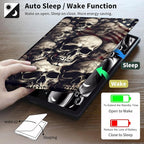 Case for 7" Kindle Paperwhite 12th Generation 2024 & Kindle Colorsoft Signature Edition 2024,360 Degree Rotating Swivel Leather Stand Folio Cover with Auto Wake/Sleep,Skull American Flag