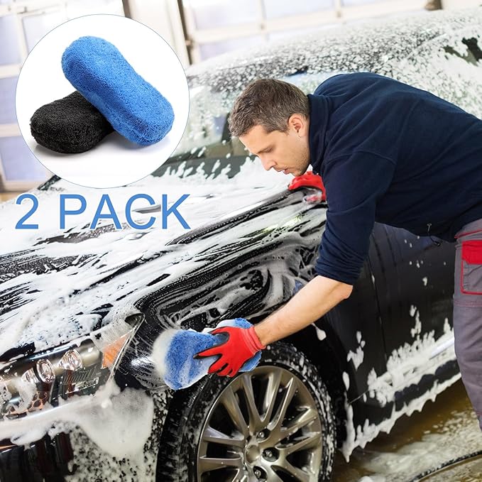 Tanlade 2 Pcs 2 Pack Large Microfiber Car Wash Sponge for Cleaning, Non Scratch Microfiber Sponges for Car Washing Supplies, Trucks and Motorcycles (Blue,Gray)