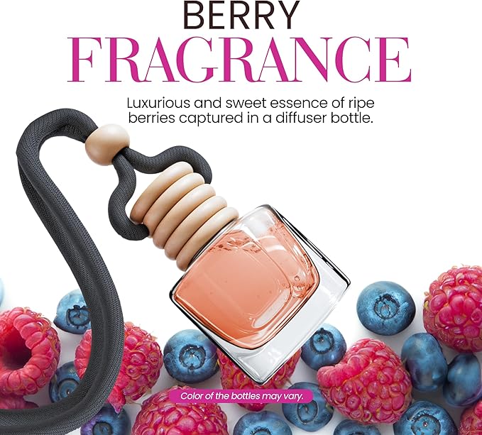 Berry Cherry Car Air Freshener | Hanging Car Freshener with Vent Clip | Cherry Fragrance Diffuser, Slow-Release Aroma Technology, Adjustable Scent Intensity | Scented Interior Accessories by Perfa