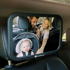 KeaBabies Shatterproof Baby Car Mirror, Backseat - Large Safety Car Seat Mirror for Baby Rear Facing, 360 Crystal Clear View, Accessories for Removable Headrest, Easy Install & Adjust (Sleek Black)