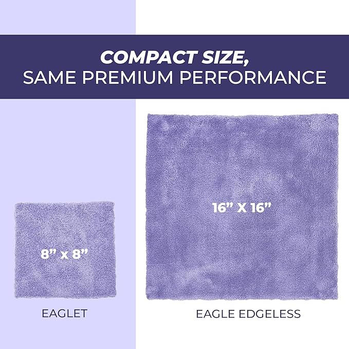 The Rag Company - The Eaglet 350 - Professional Korean 70/30 Blend; Super Plush Microfiber Detailing Towels; Perfect for Wheels, Mirrors, and More; 350GSM; 8inx8in, Lavender (10-Pack)