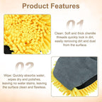 HARFINGTON Chenille Microfiber Car Wash Mitts 9.8" x 7.9" Scratch Free Wash Gloves Absorbent Double Sided Plush Cleaning Drying Mitts for Car Washing Home Clean, Yellow