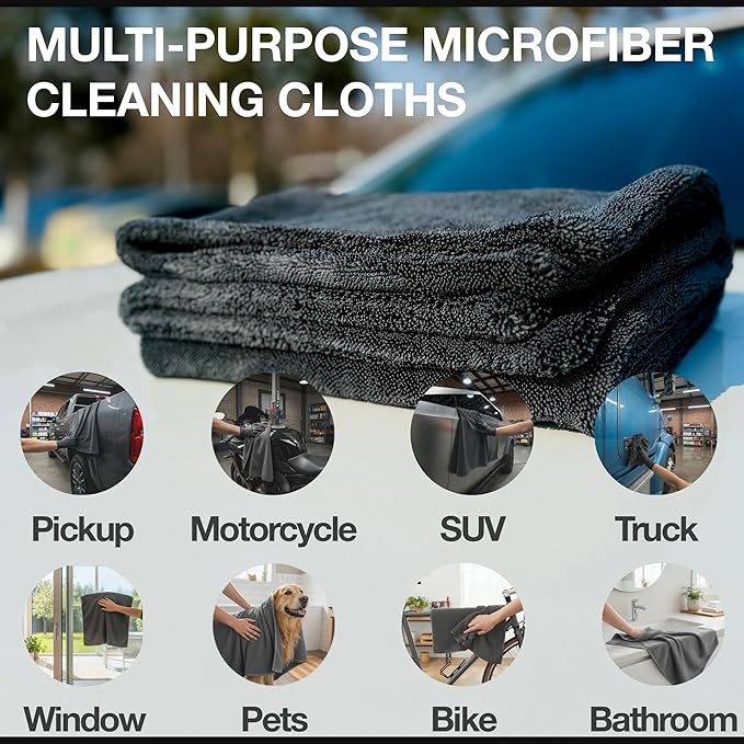 Microfiber Towel for Drying Cars - 24"x36" Jumbo Size, 1200 GSM Ultra-Thick, Scratch-Free & Super Absorbent, Zero-Lint Cloth for Car, Truck & SUV Pro Detailing - Dries Entire Vehicle in One Pass