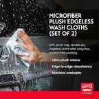 Griot's Garage Microfiber Plush Edgeless Wash Cloths for Car Cleaning, Scratch-Free, Machine-Washable, 12" x 12", Set of 2, 10295