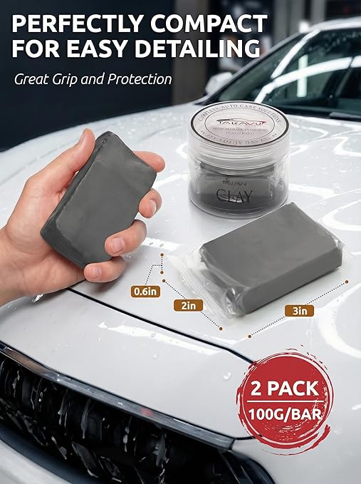 Car Clay Bars Auto Detailing 2 Pack 100g by TAKAVU, Premium Medium Grade Material, Auto Detailing Magic Clay Bar Cleaner for Cleaning Cars, RV, Boats and Bus (Grey)