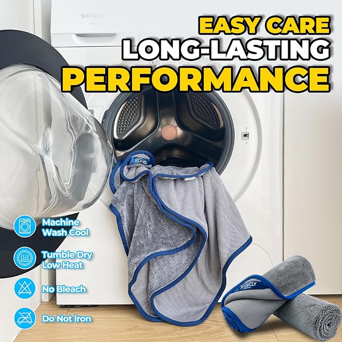 SHSCLY Professional Car Drying Towel – 2-Pack XL Microfiber Towels for Cars, Trucks & SUVs, No Drag, Paint-Safe, Controlled Streak-Free Drying, Lightweight Feel When Wet, Soft & Absorbent, 29" × 33"