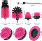 8 Pcs Drill Brush Attachment Set, Power Cleaning Scrub Brush Kit with Extend Long Attachment, All Purpose Drill Scrub Brushes for Car, Grout, Floor, Tub, Bathroom and Kitchen (Pink)