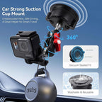 Camera Suction Cup Mount with Ball Head Magic Arm, Universal 360° Car Mount for Windshield, Dashboard, Vacuum Suction Cup Mount Compatible with Go pro (SJ007)