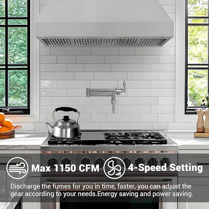 CHETTO C Insert Range Hood 60'' 4-Speeds 1260 CFM Stainless Steel Ducted Kitchen Vent Hood with Baffle Fillters, Ultra Quiet, Powerful Suction