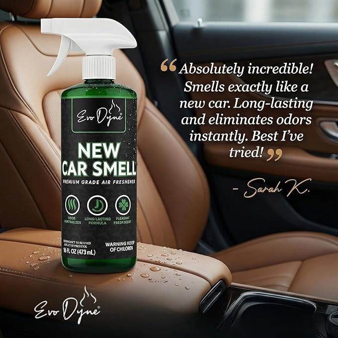 New Car Smell Spray (16oz), Made in USA | Long Lasting Car Air Fresheners Eliminates Odor - Air Fresheners for Cars, Trucks, & Other Vehicles – Fresh Scent Air Freshener Spray by Evo Dyne (2-Pack)