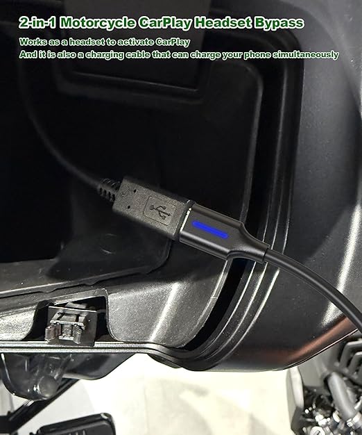 USB-A to USB-C CarPlay Bypass for Motorcycle Support Charging, CarPlay Bluetooth Headset Bypass Adapter, Enable Mirroring on Harley/Indian/Goldwing Without Headset, 1.64Ft/Black