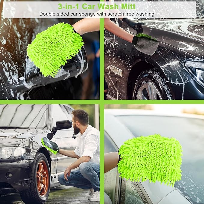 Collapsible Car Wash Bucket with Microfiber Mitt, 10L (2.6 Gallon) Portable Water Buckets with Handle for Car Wash Household Cleaning, Multiuse Collapsible Water Buckett and Car wash mitt - Green