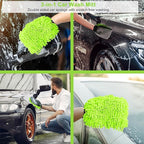 Collapsible Car Wash Bucket with Microfiber Mitt, 10L (2.6 Gallon) Portable Water Buckets with Handle for Car Wash Household Cleaning, Multiuse Collapsible Water Buckett and Car wash mitt - Green