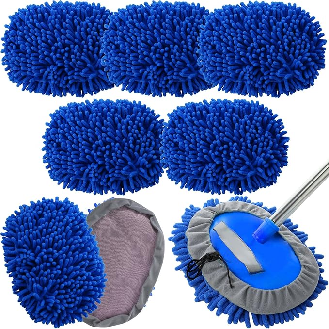 Layhit 5 Pcs Car Wash Mitt Set, Brush Not Included, Microfiber Mitt Cleaning Car Truck Washing Tools Kit RV Pickup Chenille Scratch Replacement (Royal Blue)