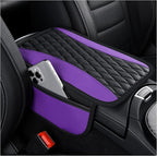 IHOTDER Patchwork Leather Center Console Covers for Cars,Upgraded Arm Rest Cover for Car with Side Storage Pocket for Car Seat Organizer,Middle Console Cover Stylish Car Decoration (Purple)